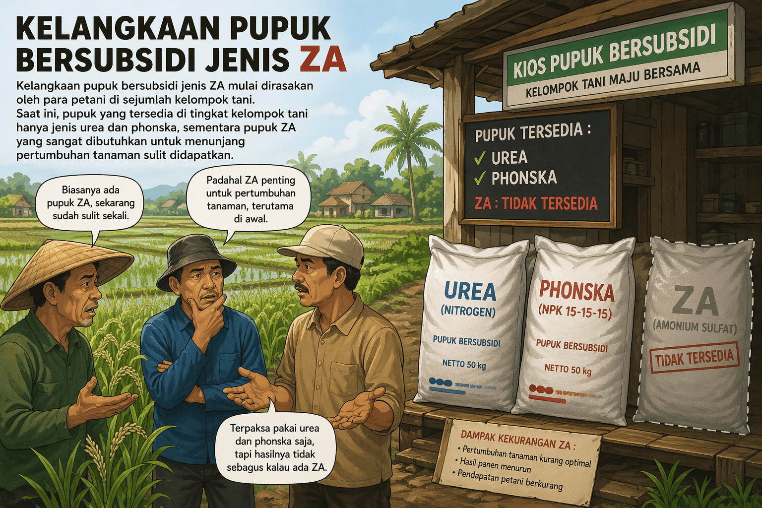 Ilustrasi kelangkaan pupuk bersubsidi (foto:chatGPT)